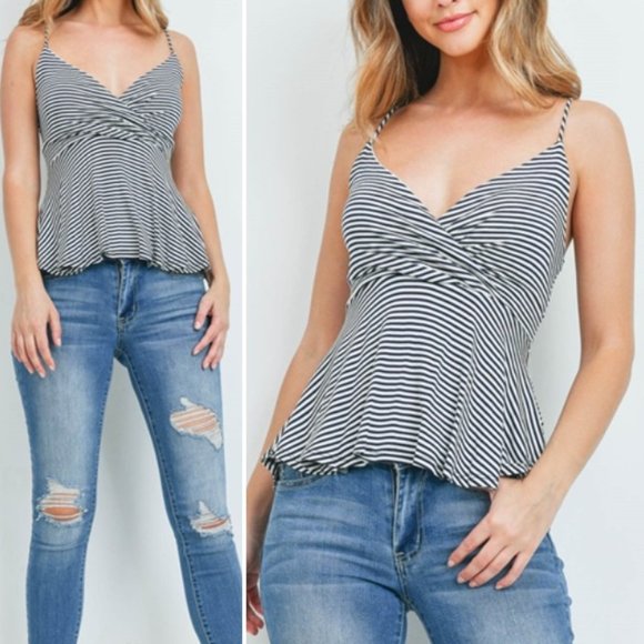 Trend Setter Diva Boutique Tops - Ivory & Black Pin Stripe Baby Doll top